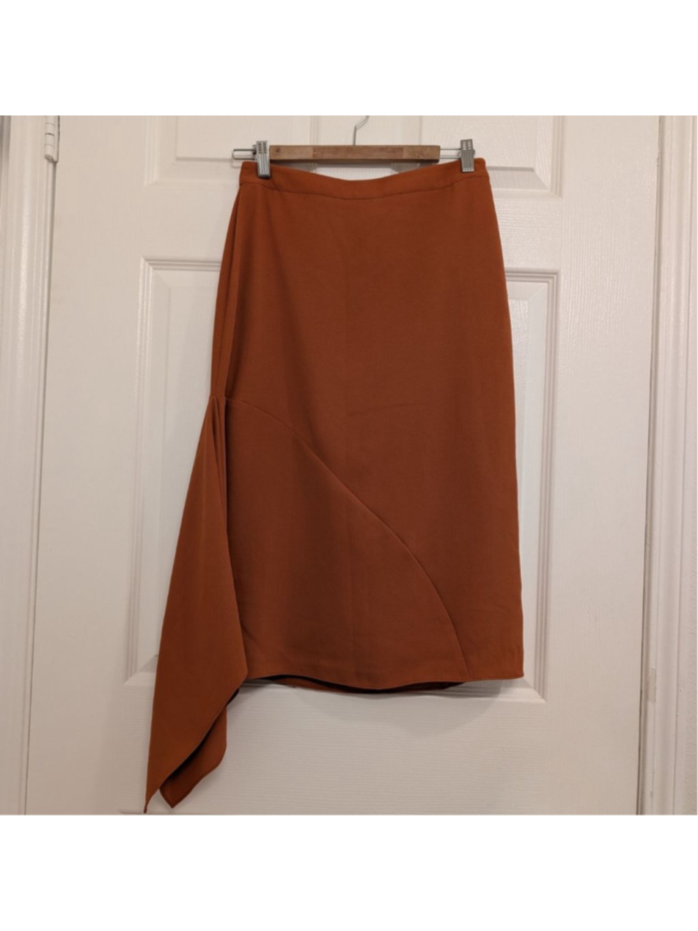BCBGMAXAZRIA Rust Asymmetrical Midi Skirt S Work Career Minimalist Feminine